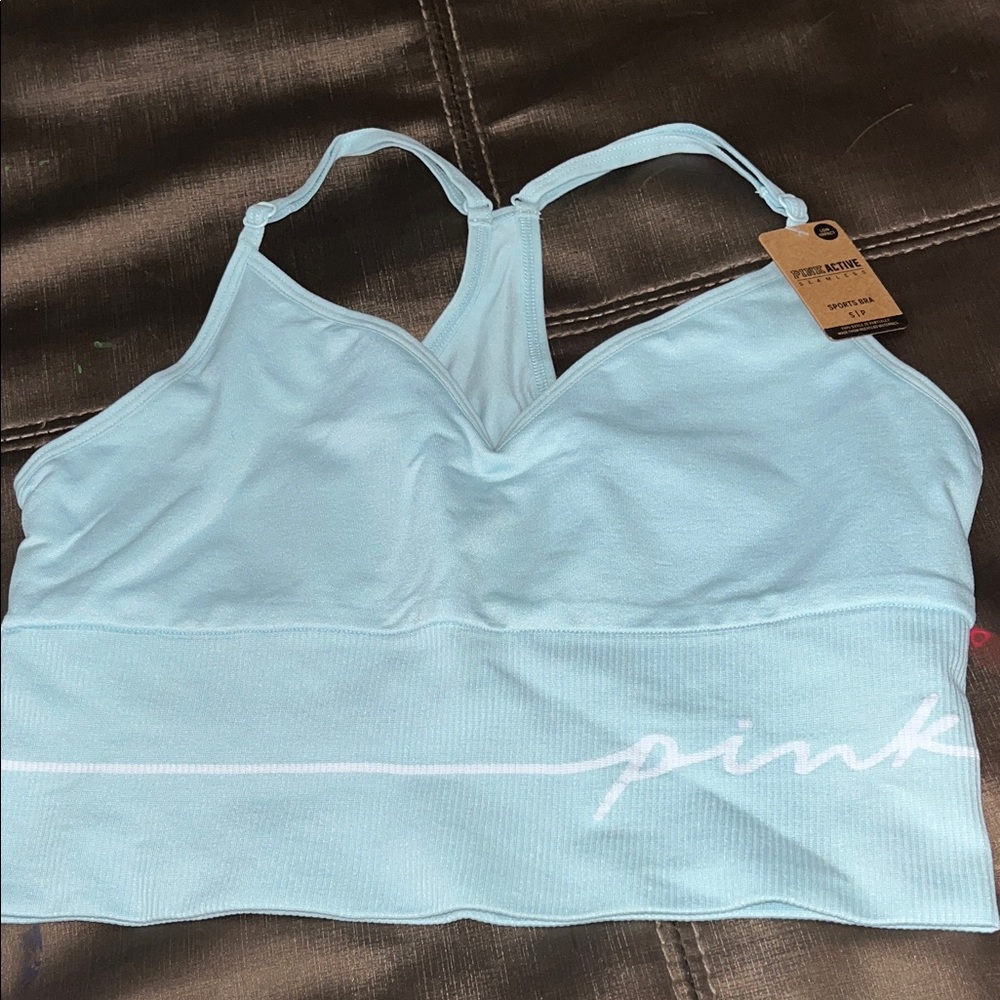 PINK Light Blue Women's sport bra. New with tags